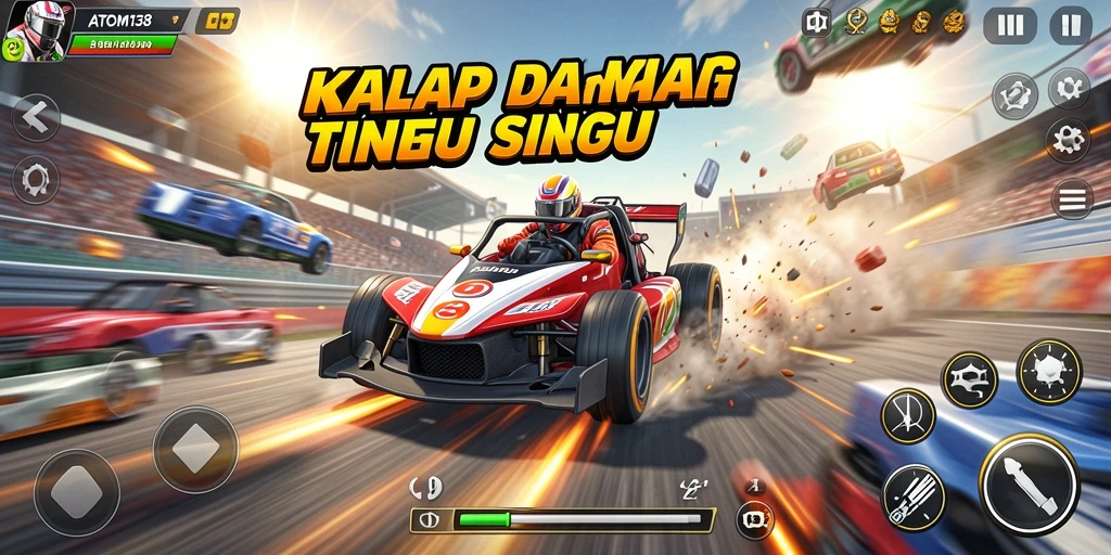 Gameplay ATOM138 menampilkan balapan yang seru dan mendebarkan.
