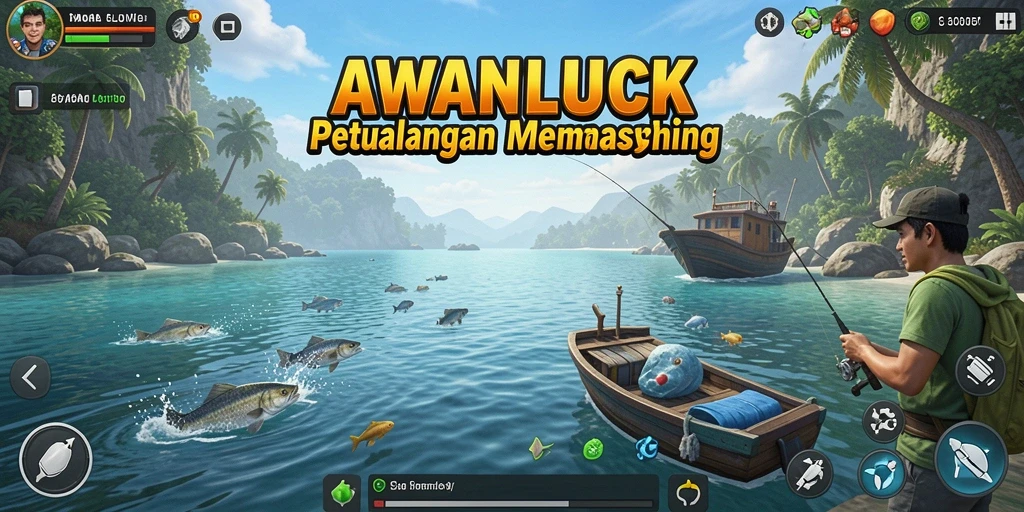 Tampilan gameplay seru dalam game memancing AWANLUCK.