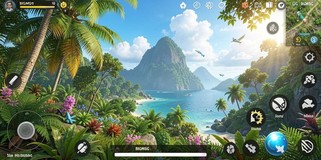 Gameplay BIGMSG dalam dunia terbuka yang luas dan menakjubkan.