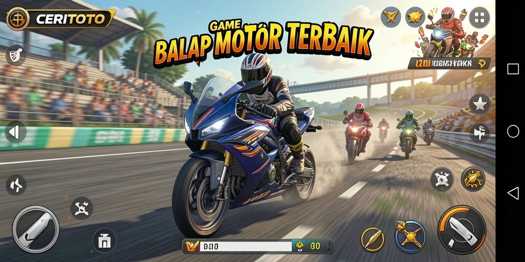 Tampilan screenshot CERITOTO menampilkan aksi balap motor yang seru dan mendebarkan.