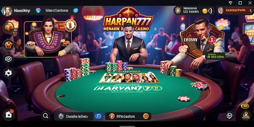 Screenshot gameplay HARAPAN777 menampilkan dealer live dan suasana kasino yang otentik.