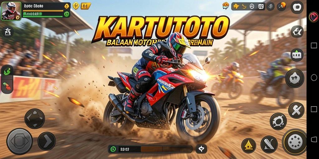 Tampilan gameplay KARTUTOTO yang mendebarkan saat balapan motor.