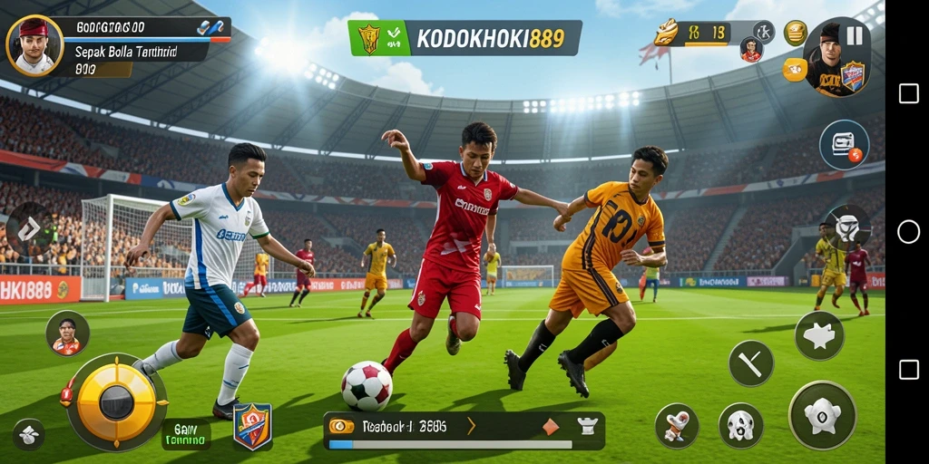 Screenshot gameplay KODOKHOKI889 yang menampilkan aksi sepak bola seru.