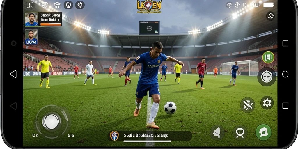Tampilan gameplay LKOPEN yang memukau dengan aksi sepak bola mendebarkan.