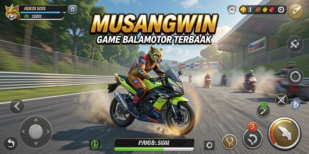 Tampilan gameplay MUSANGWIN dengan aksi balap motor yang seru.