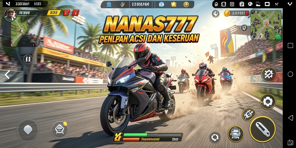 Screenshot NANAS777 menunjukkan balapan motor yang mendebarkan dan visual yang menakjubkan.