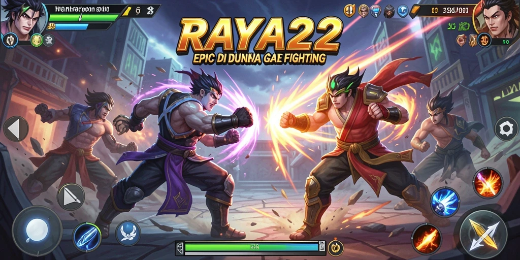 Tampilan gameplay RAYA22 yang mendebarkan dengan karakter-karakter bertarung.