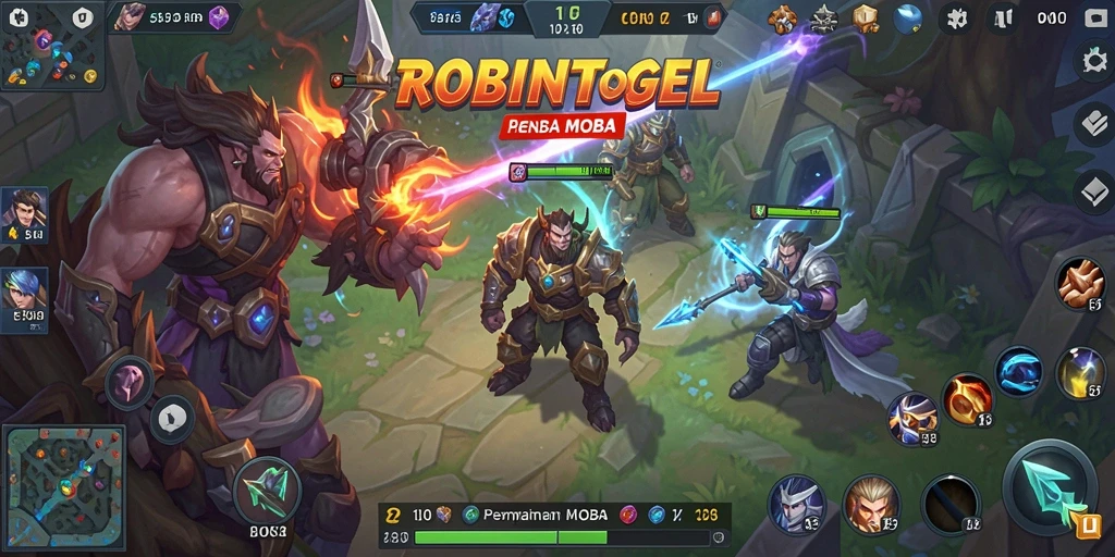 Tangkapan layar utama dari gameplay <strong>ROBINTOGEL</strong> yang menunjukkan pertarungan seru.