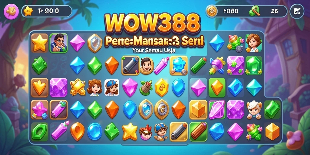 Tampilan menarik gameplay Match-3 yang penuh warna.